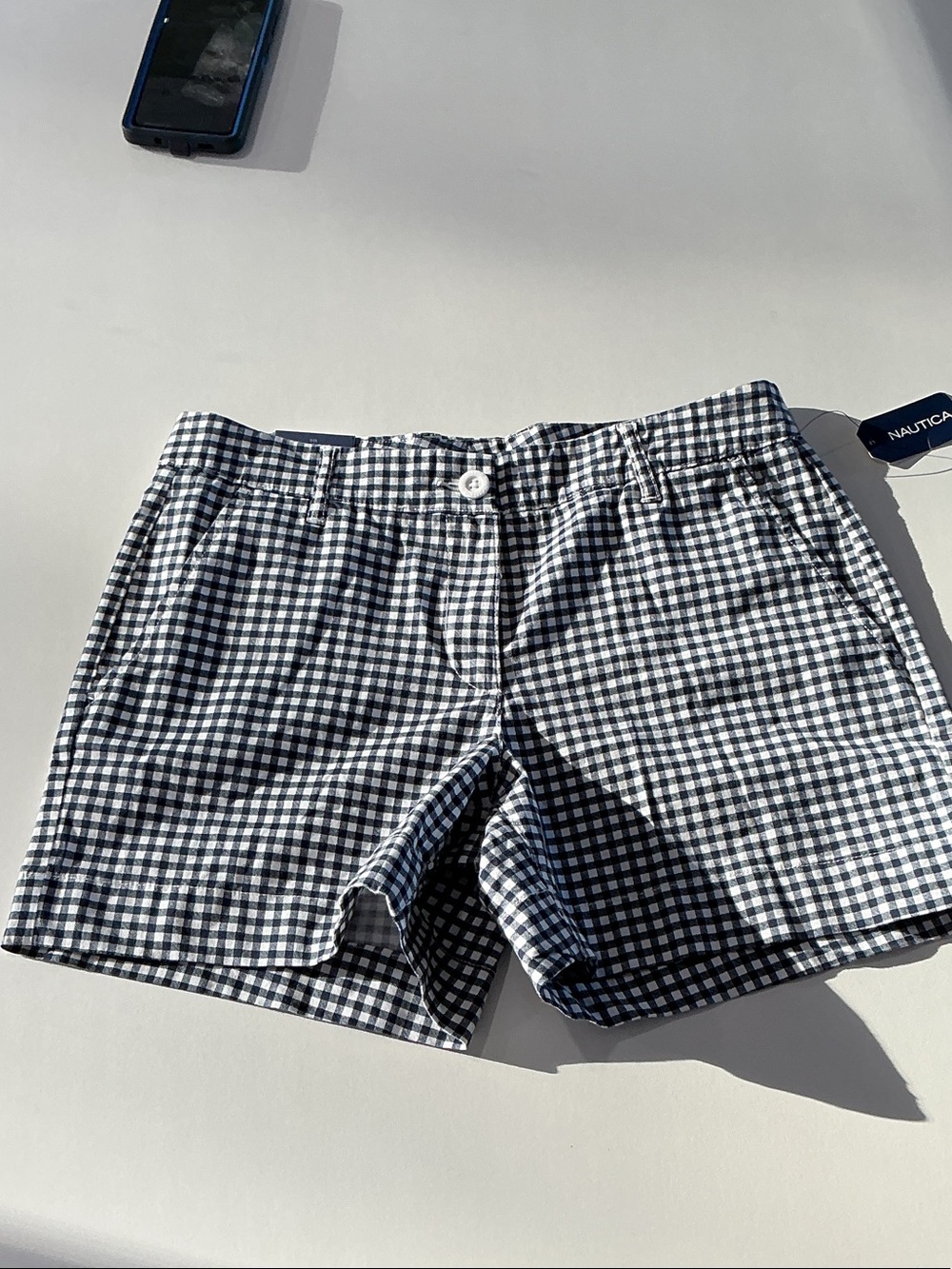 Nautica womens Navy and White Gingham Swim Trunks